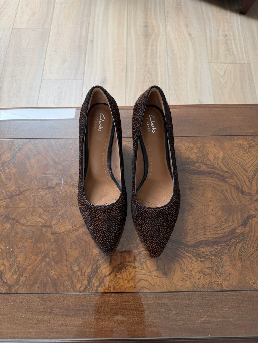 Real Fur - Clarks Women's Dark Brown Speckled Pointed-Toe Heels